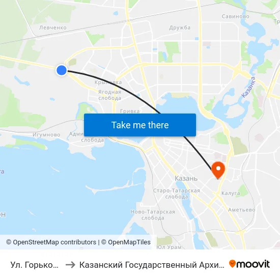 Ул. Горьковское Шоссе-2 to Казанский Государственный Архитектурно-Строительный Университет map