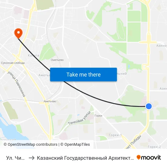 Ул. Чишмяле-3 to Казанский Государственный Архитектурно-Строительный Университет map