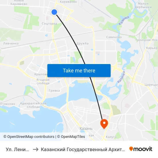 Ул. Ленинградская-1 to Казанский Государственный Архитектурно-Строительный Университет map
