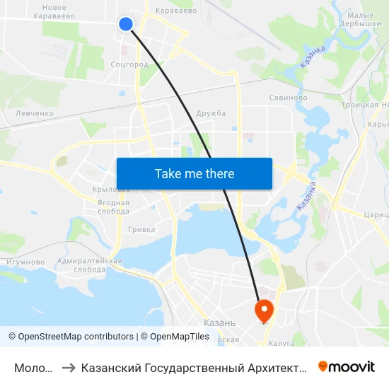 Молодежная to Казанский Государственный Архитектурно-Строительный Университет map