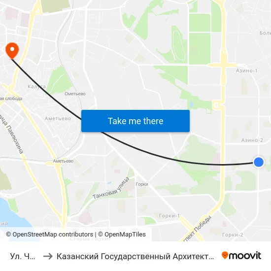 Ул. Чишмяле to Казанский Государственный Архитектурно-Строительный Университет map