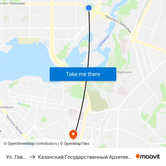 Ул. Гаврилова-5 to Казанский Государственный Архитектурно-Строительный Университет map