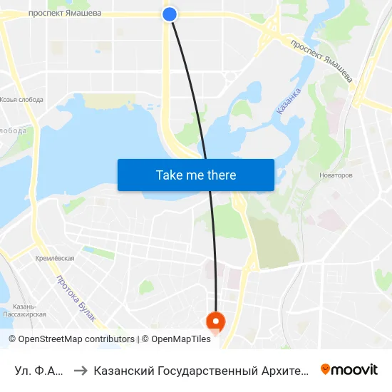 Ул. Ф.Амирхана-5 to Казанский Государственный Архитектурно-Строительный Университет map