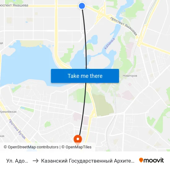 Ул. Адоратского-6 to Казанский Государственный Архитектурно-Строительный Университет map