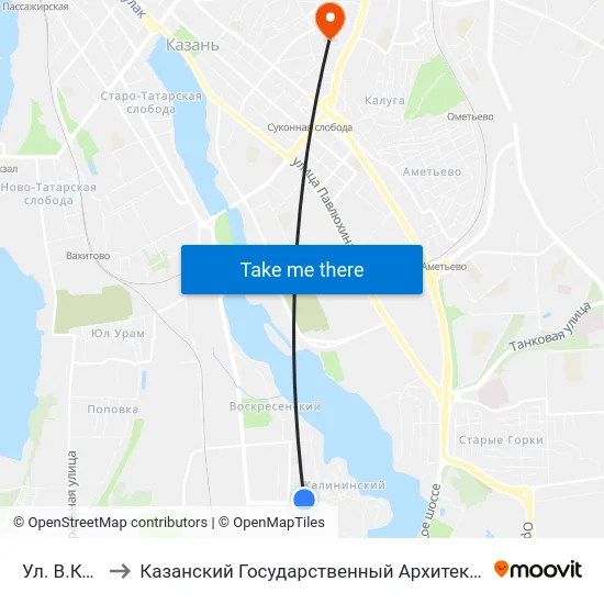 Ул. В.Кулагина-1 to Казанский Государственный Архитектурно-Строительный Университет map