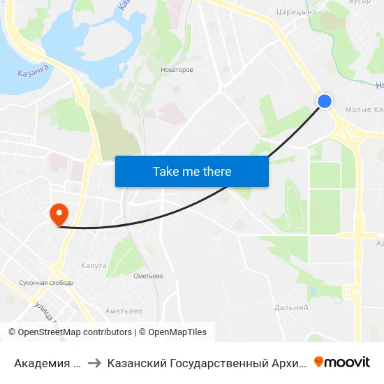 Академия Правосудия-3 to Казанский Государственный Архитектурно-Строительный Университет map