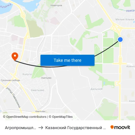Агропромышленный Парк Казань-5 to Казанский Государственный Архитектурно-Строительный Университет map