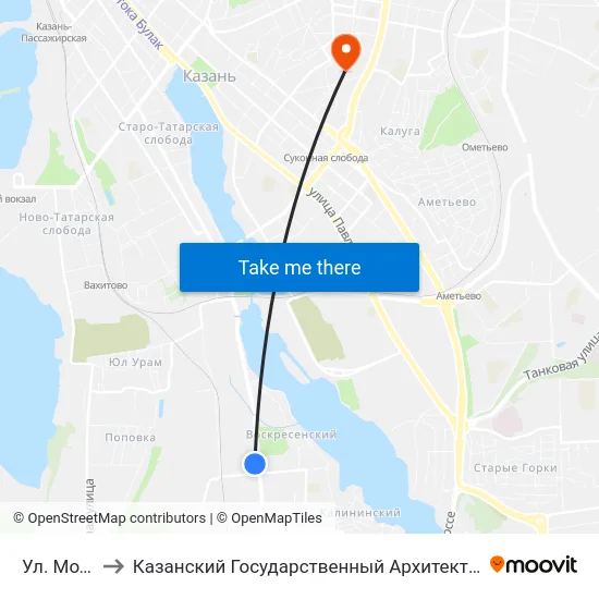 Ул. Модельная to Казанский Государственный Архитектурно-Строительный Университет map