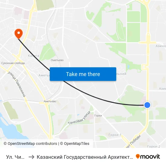 Ул. Чишмяле-6 to Казанский Государственный Архитектурно-Строительный Университет map