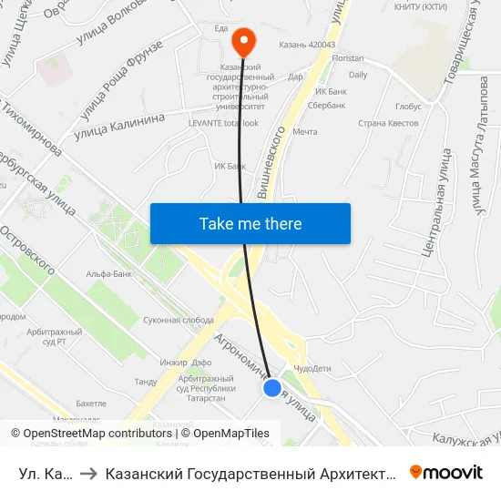 Ул. Качалова to Казанский Государственный Архитектурно-Строительный Университет map