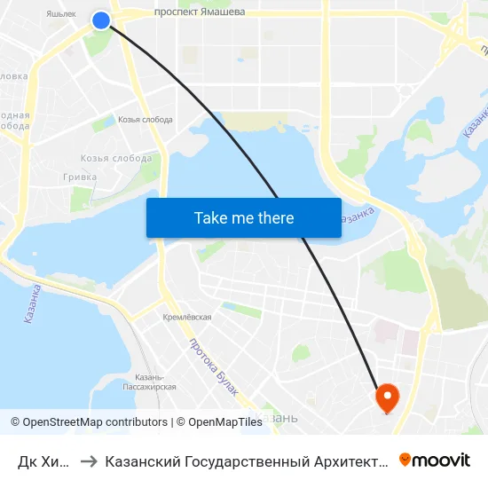 Дк Химиков-3 to Казанский Государственный Архитектурно-Строительный Университет map