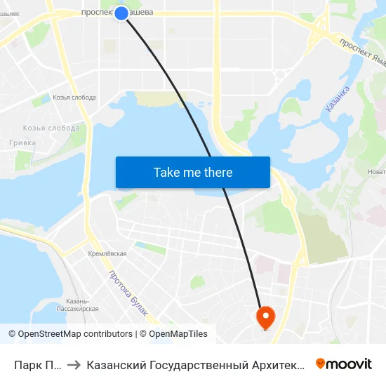 Парк Победы-3 to Казанский Государственный Архитектурно-Строительный Университет map