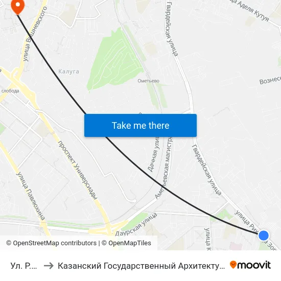 Ул. Р.Зорге-3 to Казанский Государственный Архитектурно-Строительный Университет map