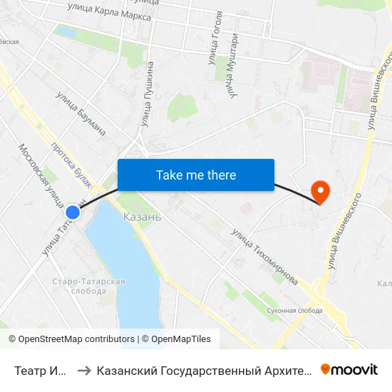 Театр Им.Г.Камала to Казанский Государственный Архитектурно-Строительный Университет map