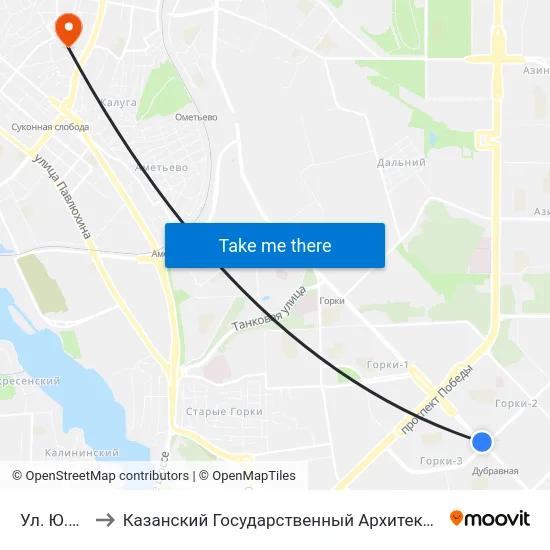 Ул. Ю.Фучика-4 to Казанский Государственный Архитектурно-Строительный Университет map