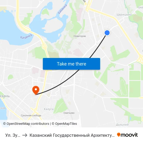 Ул. Зур Урам to Казанский Государственный Архитектурно-Строительный Университет map