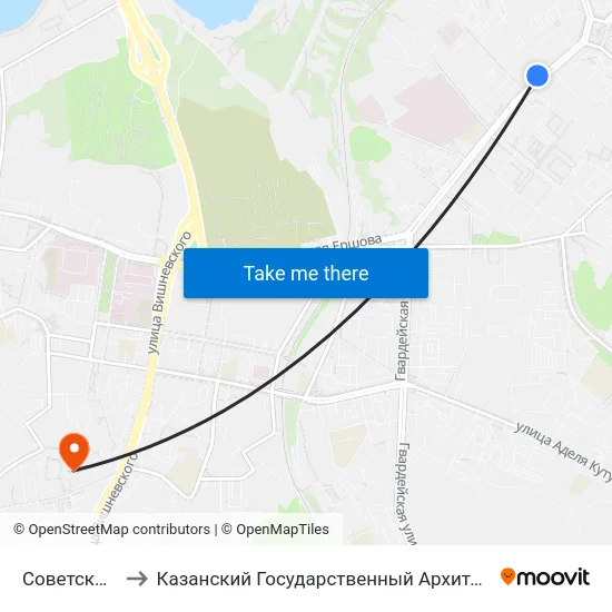 Советская Площадь to Казанский Государственный Архитектурно-Строительный Университет map