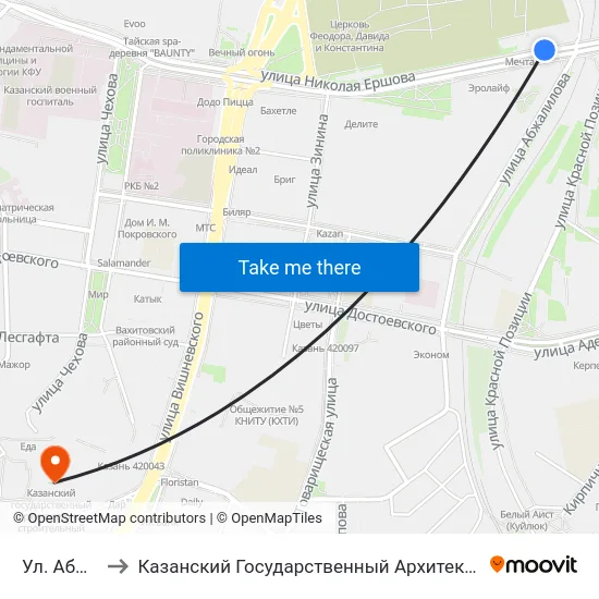 Ул. Абжалилова to Казанский Государственный Архитектурно-Строительный Университет map