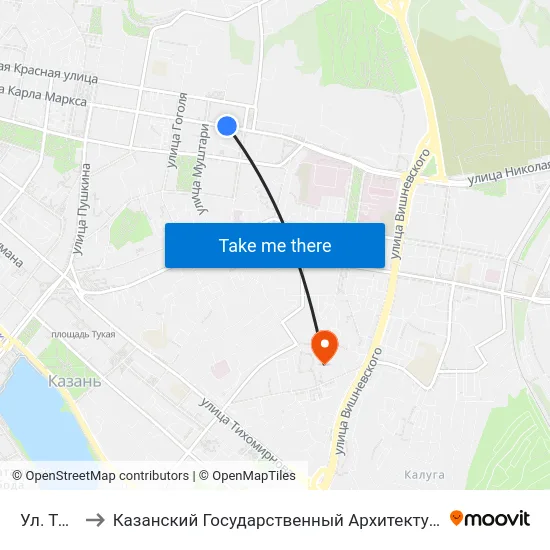 Ул. Толстого to Казанский Государственный Архитектурно-Строительный Университет map