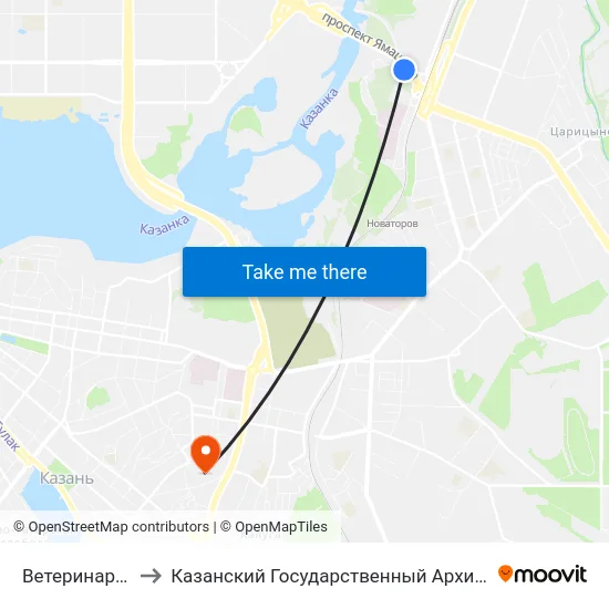 Ветеринарная Академия to Казанский Государственный Архитектурно-Строительный Университет map