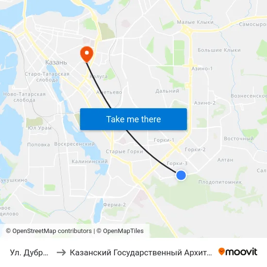 Ул. Дубравная Д.23-1 to Казанский Государственный Архитектурно-Строительный Университет map