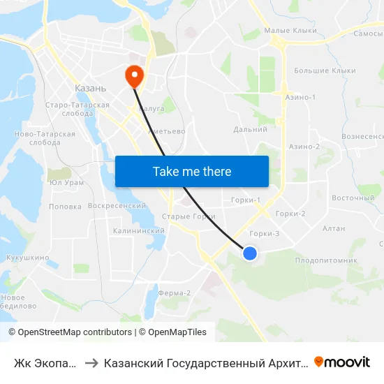 Жк Экопарк Дубрава-1 to Казанский Государственный Архитектурно-Строительный Университет map