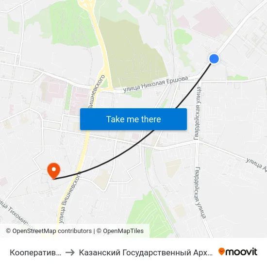 Кооперативный Институт-3 to Казанский Государственный Архитектурно-Строительный Университет map