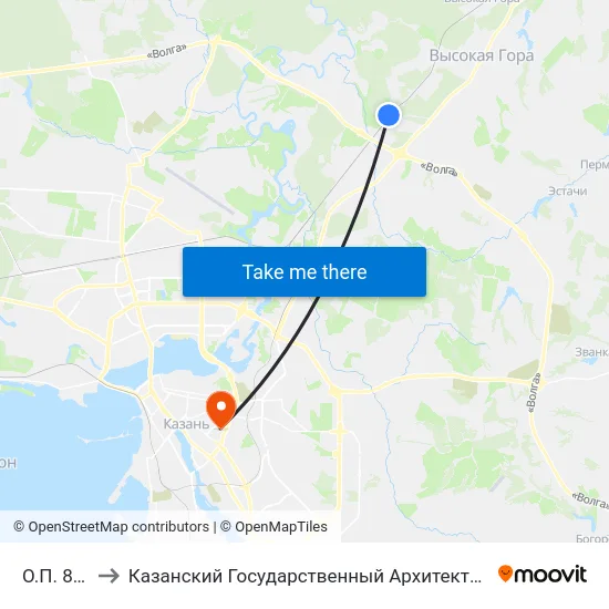 О.П. 807 Км-1 to Казанский Государственный Архитектурно-Строительный Университет map