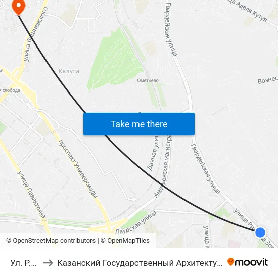Ул. Р.Зорге-2 to Казанский Государственный Архитектурно-Строительный Университет map