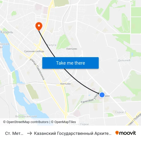 Ст. Метро Горки-1 to Казанский Государственный Архитектурно-Строительный Университет map