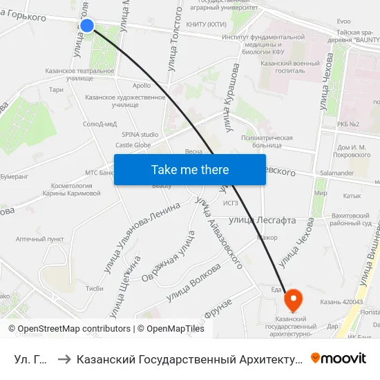 Ул. Гоголя-1 to Казанский Государственный Архитектурно-Строительный Университет map