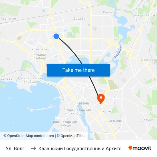 Ул. Волгоградская to Казанский Государственный Архитектурно-Строительный Университет map