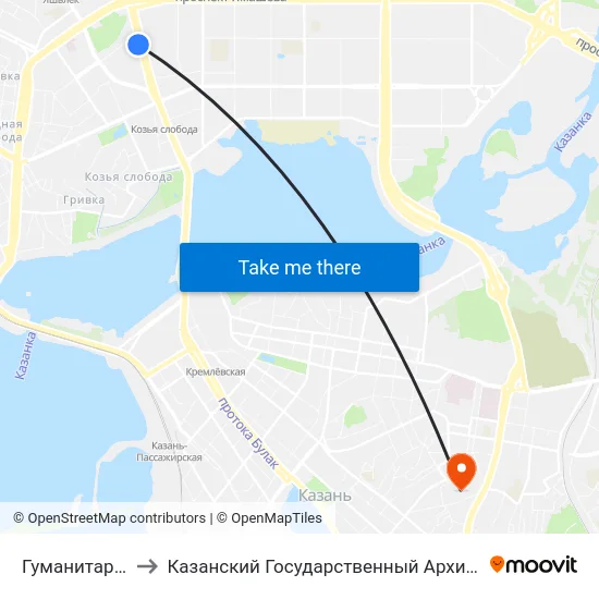 Гуманитарный Институт to Казанский Государственный Архитектурно-Строительный Университет map