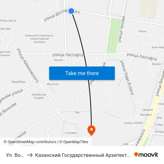 Ул. Волкова-2 to Казанский Государственный Архитектурно-Строительный Университет map