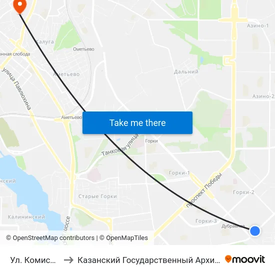 Ул. Комиссара Габишева to Казанский Государственный Архитектурно-Строительный Университет map