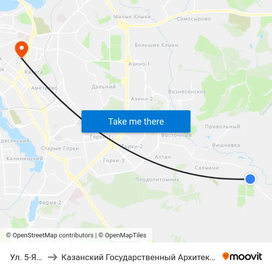 Ул. 5-Я Зеленая to Казанский Государственный Архитектурно-Строительный Университет map