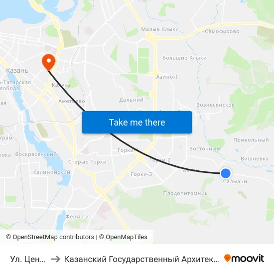 Ул. Центральная to Казанский Государственный Архитектурно-Строительный Университет map