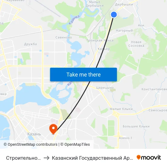 Строительное Училище №33-1 to Казанский Государственный Архитектурно-Строительный Университет map