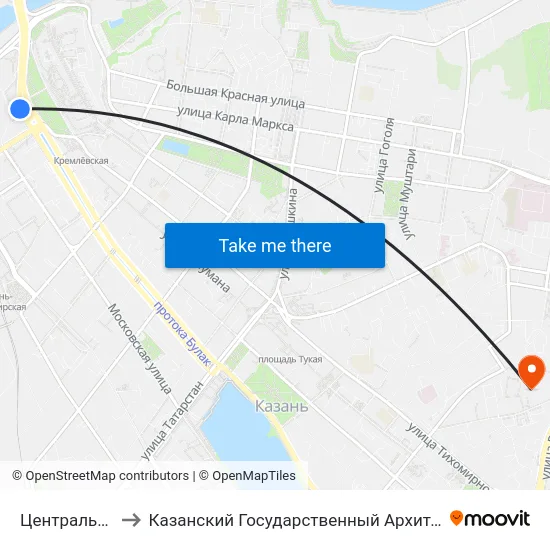 Центральный Стадион to Казанский Государственный Архитектурно-Строительный Университет map