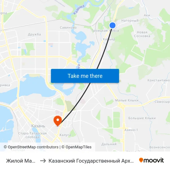 Жилой Массив Нагорный to Казанский Государственный Архитектурно-Строительный Университет map