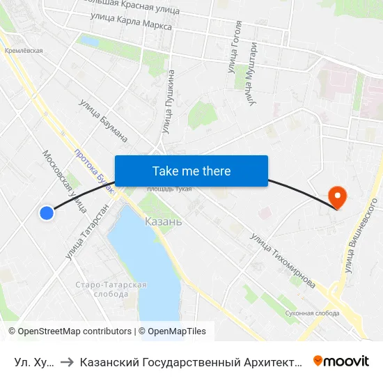 Ул. Худякова to Казанский Государственный Архитектурно-Строительный Университет map