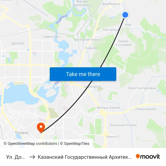Ул. Дорожная-1 to Казанский Государственный Архитектурно-Строительный Университет map