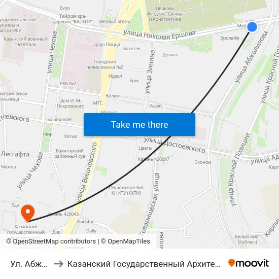 Ул. Абжалилова-1 to Казанский Государственный Архитектурно-Строительный Университет map