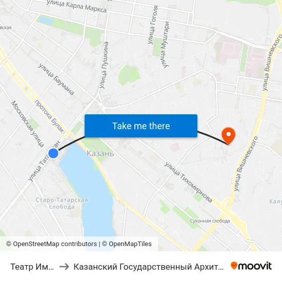Театр Им.Г. Камала-1 to Казанский Государственный Архитектурно-Строительный Университет map