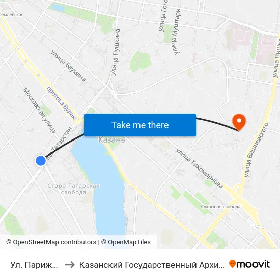 Ул. Парижской Коммуны to Казанский Государственный Архитектурно-Строительный Университет map