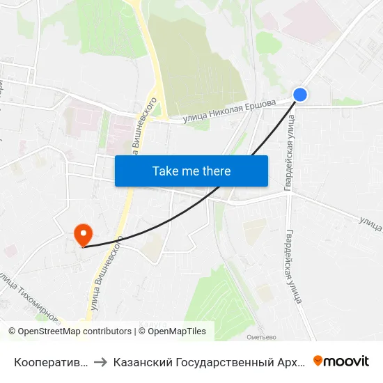 Кооперативный Институт-1 to Казанский Государственный Архитектурно-Строительный Университет map