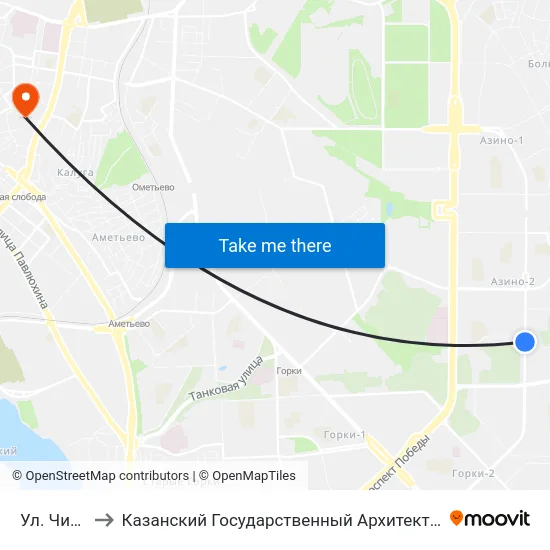 Ул. Чишмяле-1 to Казанский Государственный Архитектурно-Строительный Университет map