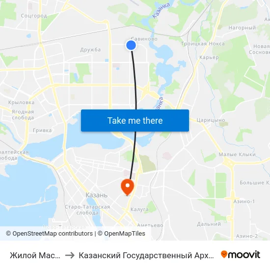 Жилой Массив Брикетный to Казанский Государственный Архитектурно-Строительный Университет map