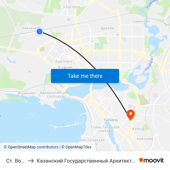 Ст. Восстание to Казанский Государственный Архитектурно-Строительный Университет map