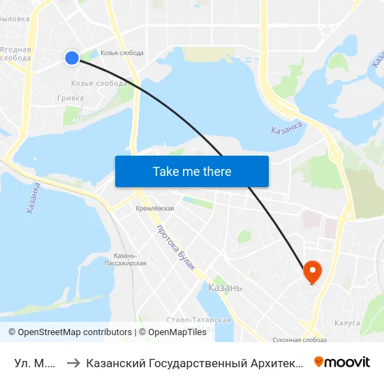 Ул. М.Вахитова to Казанский Государственный Архитектурно-Строительный Университет map